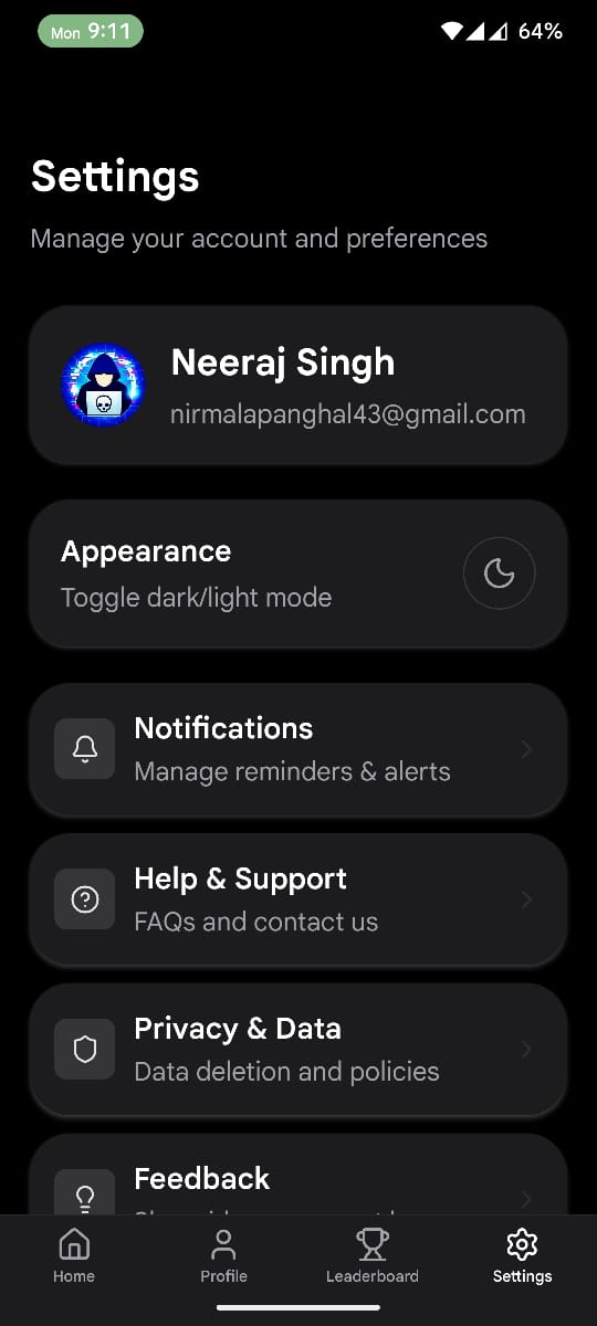 SSB Buddy Settings page screenshot